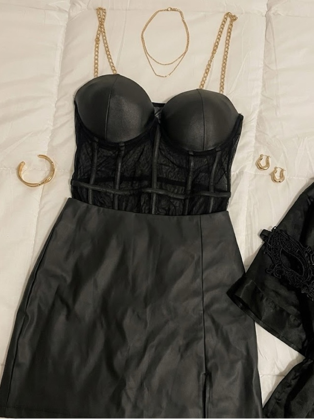 SHEIN Black Mesh Corset Bodysuit with Chain Straps - Picture 2 of 7